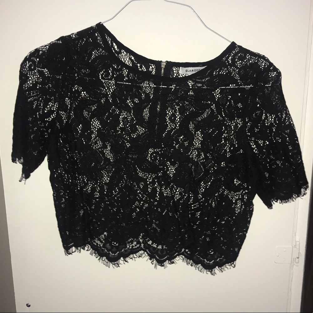 Black lace crop top